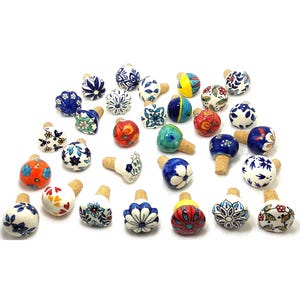 Handmade Multicolor Ceramic Wine Bottle Stopper, Vintage Decor