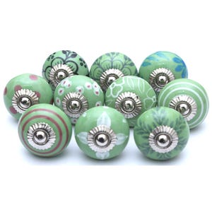 Handpainted Green Ceramic Knobs, Kitchen Cabinet Hardware
