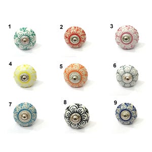 Handpainted Flower Ceramic Knob, Embossed Kitchen Cabinet Hardware