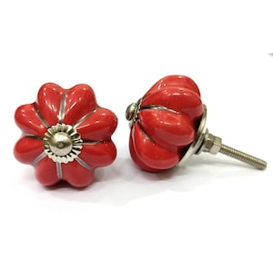 Red Pumpkin Ceramic Drawer Knobs, Kitchen Cabinet Hardware