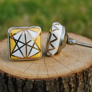 Golden Yellow Geometric Ceramic Knobs, Cabinet Drawer Hardware