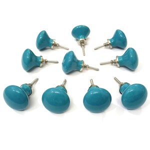 Teal Vintage Ceramic Knobs, Handpainted Hardware