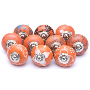 Handpainted Orange Ceramic Cabinet Knobs, Drawer Pulls