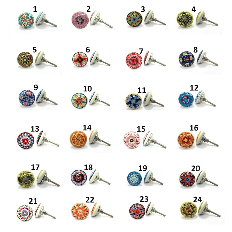 Puxadores de gaveta vintage com botões de cerâmica multicoloridos imagem 2