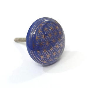 Purple Ceramic Knob with Golden Design