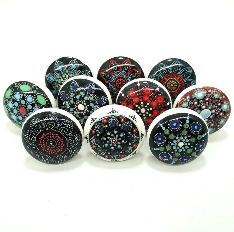 Wielokolorowe ceramiczne gałki meblowe, płaskie gałki okuciowe 1,5" zdjęcie 2
