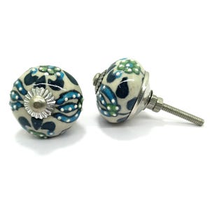 Handpainted Ceramic Drawer Knobs - Embossed Multicolor Vintage Pulls