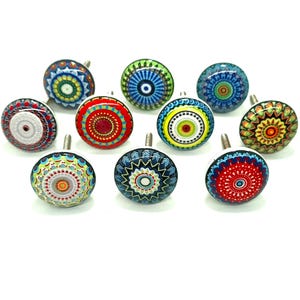 Pomelli per cassetti in ceramica multicolore, maniglie per ante di mobili vintage immagine 2