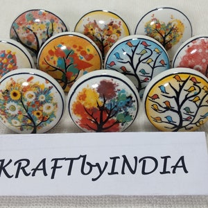 Tree Design Flat Ceramic Door Knobs Kitchen Cabinet Drawer Knobs Vintage Knobs Ceramic Door Knobs Drawer Knobs Drawer Pulls