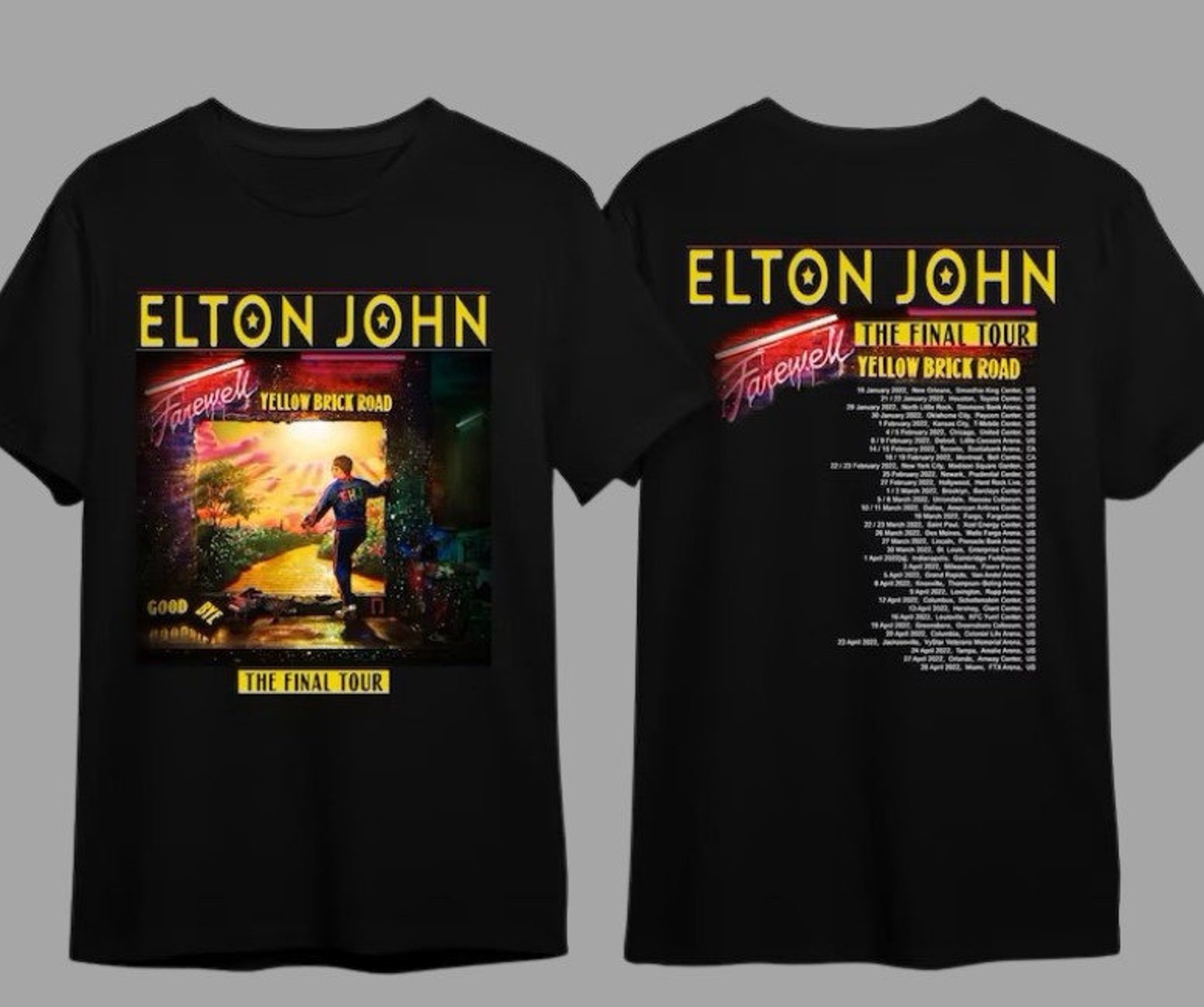 Discover New ELTON JOHN Farewell  T-shirt, The Final Tour 2022 Yellow Brick Road Us Ca Tee