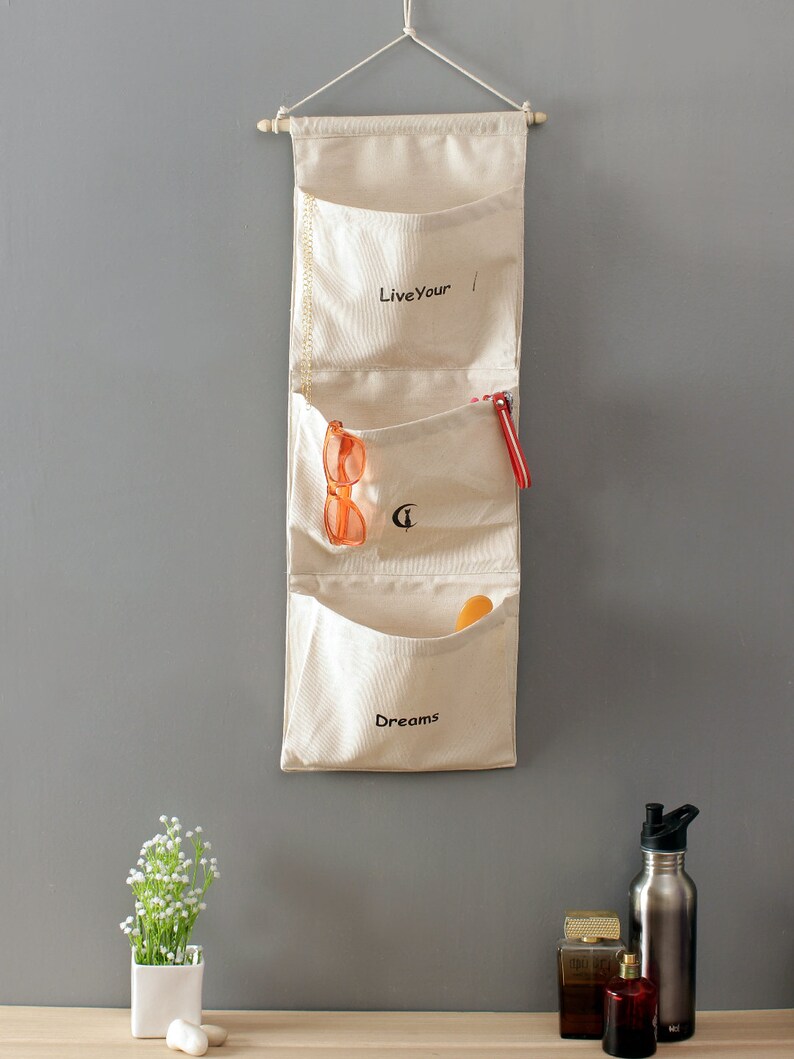 Handmade Hanging Canvas Organizer With 3 Pockets Multi Etsy