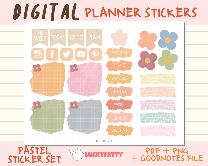 pastel aesthetic digital planner stickers instant download