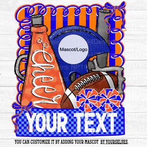 Football and Cheer PNG, Royal Blue and Orange Team Spirit, Coquette Football, Trendy designs, Customized Football png, Instant Download
