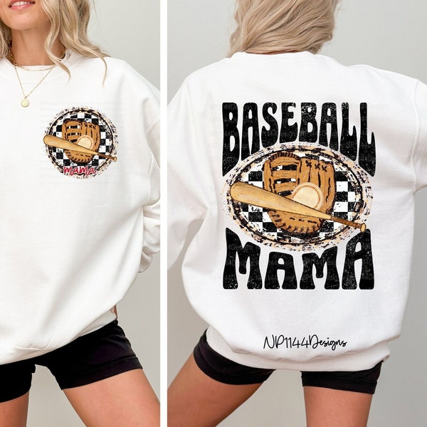 Retro Baseball Mama PNG, Baseball Mom Sublimation Design, Distressed, Checkered, Mom Era, Baseball Lover, Ready to Print, Instant Download