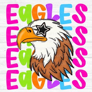 Eagles Preppy Mascot PNG, School Mascot Sublimation Design, Colorful, Neon Mascot, Preppy Star Eyes, Ready to Print, Instant Download