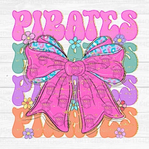 Pirates Preppy Mascot PNG, School Mascot Sublimation Design, Trendy, Pink Mascot, Coquette Bow, Colorful, Ready to Print, Instant Download