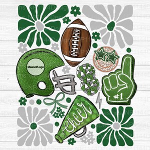 Boho Football PNG: Green Team Spirit, Floral Football Design (Digital Download