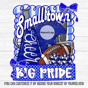 Small Town Big Pride PNG, Royal Blue and White Team Spirit, Trendy, Football and Cheer, Coquette Bow, Ready to Print, Instant Download
