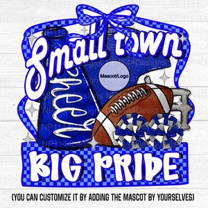 Small Town Big Pride PNG, Royal Blue Team Spirit, Trendy, Coquette Sports Bow, Football and Cheer, Ready to Print, Instant Download