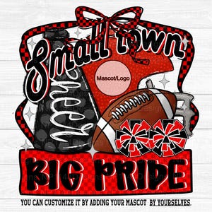 Small Town Big Pride PNG, Red and Black Team Spirit, Trendy, Coquette Sports Bow, Football and Cheer, Ready to Print, Instant Download