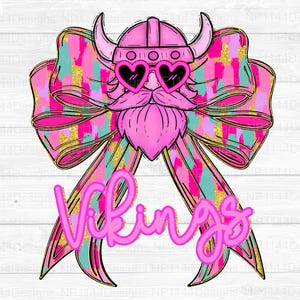 Vikings Preppy Mascot PNG, Coquette Mascot, School Mascot Sublimation Design, Mascot Bow png, Pink Out, Ready to Print, Instant Download