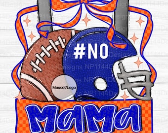 Football Mama PNG: koningsblauwe en oranje teamgeest, coquette-strikontwerp (digitale download)