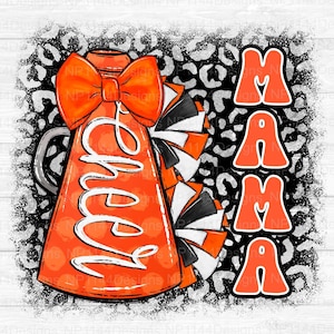 Cheer Mama PNG, Orange White Black Team Spirit, Leopard Cheer Mom Sublimation Design, Cheer Bow, Cheer Mom, Ready to Print, Instant Download
