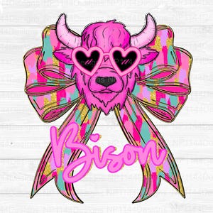 Bison Preppy Mascot PNG, Coquette Mascot, School Mascot Sublimation Design, Mascot Bow png, Pink Out, Ready to Print, Instant Download