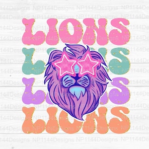 Lions Preppy Mascot PNG, Pink Mascot Sublimation Design, Team Star Eyes, Ready to Print, Instant Download