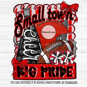 Small Town Big Pride PNG, Red and Black Team Spirit, Trendy, Football and Cheer, Coquette Bow, Ready to Print, Instant Download