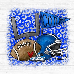 Go Football PNG, Red, Blue White Black Team Spirt, Leopard Football Sublimation Design, Add Your Own Personalized Name, Instant Download