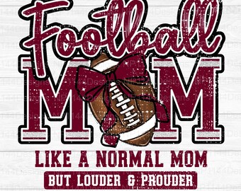 Football Mom PNG: Maroon Team Spirit, Distressed, Sublimation Design (Digital Download)