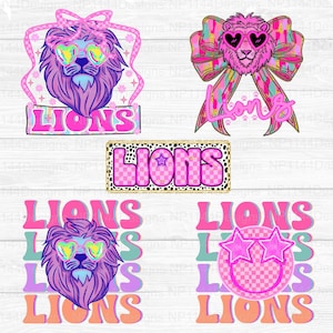 Lions preppy mascot PNG, School Mascot Bundle, Sublimation Designs, Coquette Bow, Preppy Mascot, Trendy, Ready to Print, Instant Download