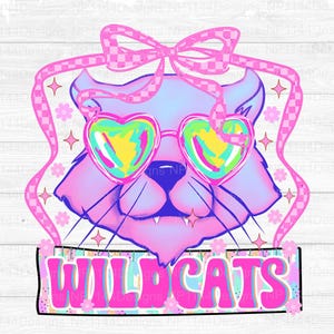 Wildcats Preppy Mascot PNG, School Mascot Sublimation Design, Coquette Mascot, Trendy Bow, Back to School, Ready to Print, Instant Download