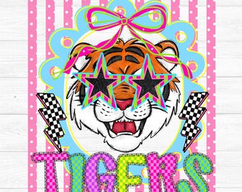 Striped School Spirit PNG, Tigers Preppy Mascot png, Preppy School Spirit png, Trendy Striped, Girly png, Instant Download