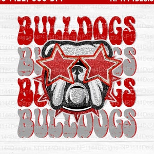 Bulldogs Preppy Mascot PNG, Red Team Spirits, Groovy  Sublimation Design, School Mascots, Team Star Eyes, Ready to Print, Instant Download