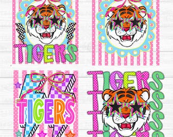 Striped School Spirit PNG, Tigers school mascot bundle png, Preppy School Spirit png, Neon mascot png, Girly png, Instant Download