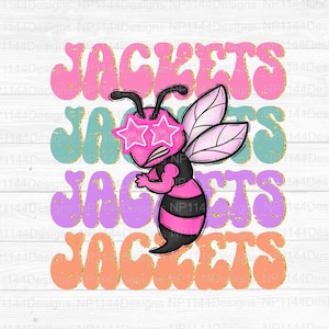 Jackets Preppy Mascot PNG, Pink Mascot Sublimation Design, Pastel, Groovy, School Mascots, Team Star Eyes, Ready to Print, Instant Download