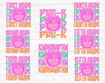 Back to School PNG Bundle: Pre-K - 6th Grade, Preppy Smiley Designs (Digital Download)
