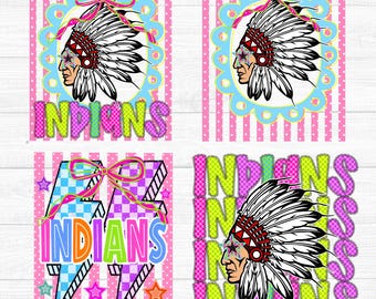 Striped School Spirit PNG, Indians school mascot bundle png, Preppy School Spirit png, Neon mascot png, Girly png, Instant Download