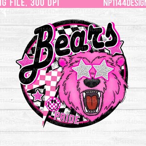 Bears Preppy Mascot PNG, Pink Mascot Sublimation Design, Retro, Team Star Eyes, Circle Background, Ready to Print, Instant Download