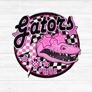 Gators Preppy Mascot PNG, Pink Mascot Sublimation Design, Retro, Team Star Eyes, School Mascot, Checkered, Ready to Print, Instant Download