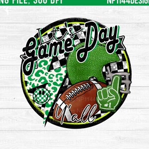 Game Day Football PNG: Green Team Spirit, Retro Circle Design (PNG Digital Download)