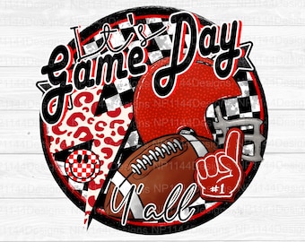 Game Day Football PNG: Red Team Spirit, Retro, Football Design (Digital Download)