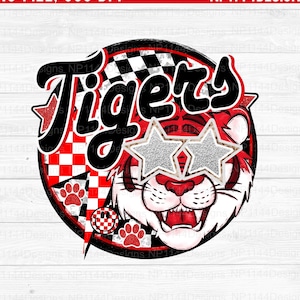 Tigers Preppy Mascot PNG: Red Team Spirit, School Mascot Design (Instant Download)