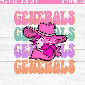 Generals Preppy Mascot PNG, Pink Mascot Sublimation Design, Team Star Eyes, Colorful, School Mascot, Ready to Print, Instant Download