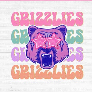 Grizzlies Preppy Mascot PNG, Pink Mascot Sublimation Design, Team Star Eyes, School Mascots, Ready to Print, Instant Download