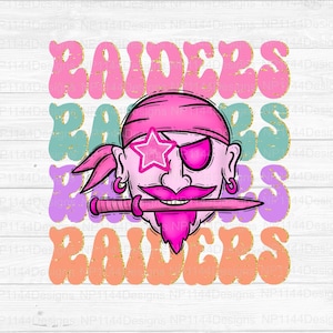 Raiders Preppy Mascot PNG, Pink Mascot Sublimation Design, Groovy, Stacked, Pink Star Eyes, Ready to Print, Instant Download