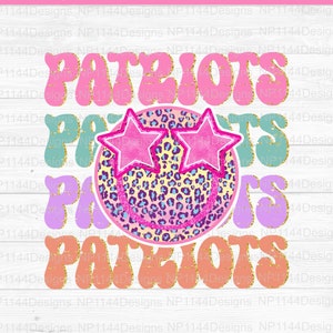 Patriots Preppy Mascot PNG, Pink Mascot Sublimation Design, Team Star Eyes, Leopard Smiley, Ready to Print, Instant Download