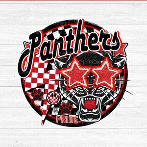 Panthers Preppy Mascot PNG: Red & Black Team Spirit, School Mascot Design (Digital Download)